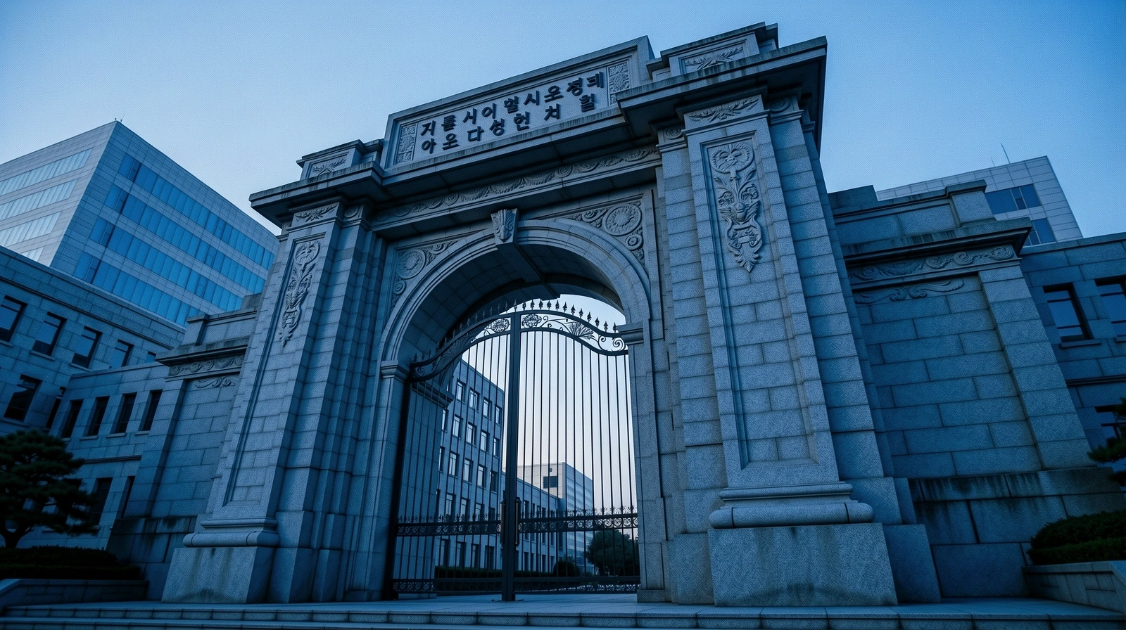 대한민국 주요 대학의 고전적인 석조 정문 전경
